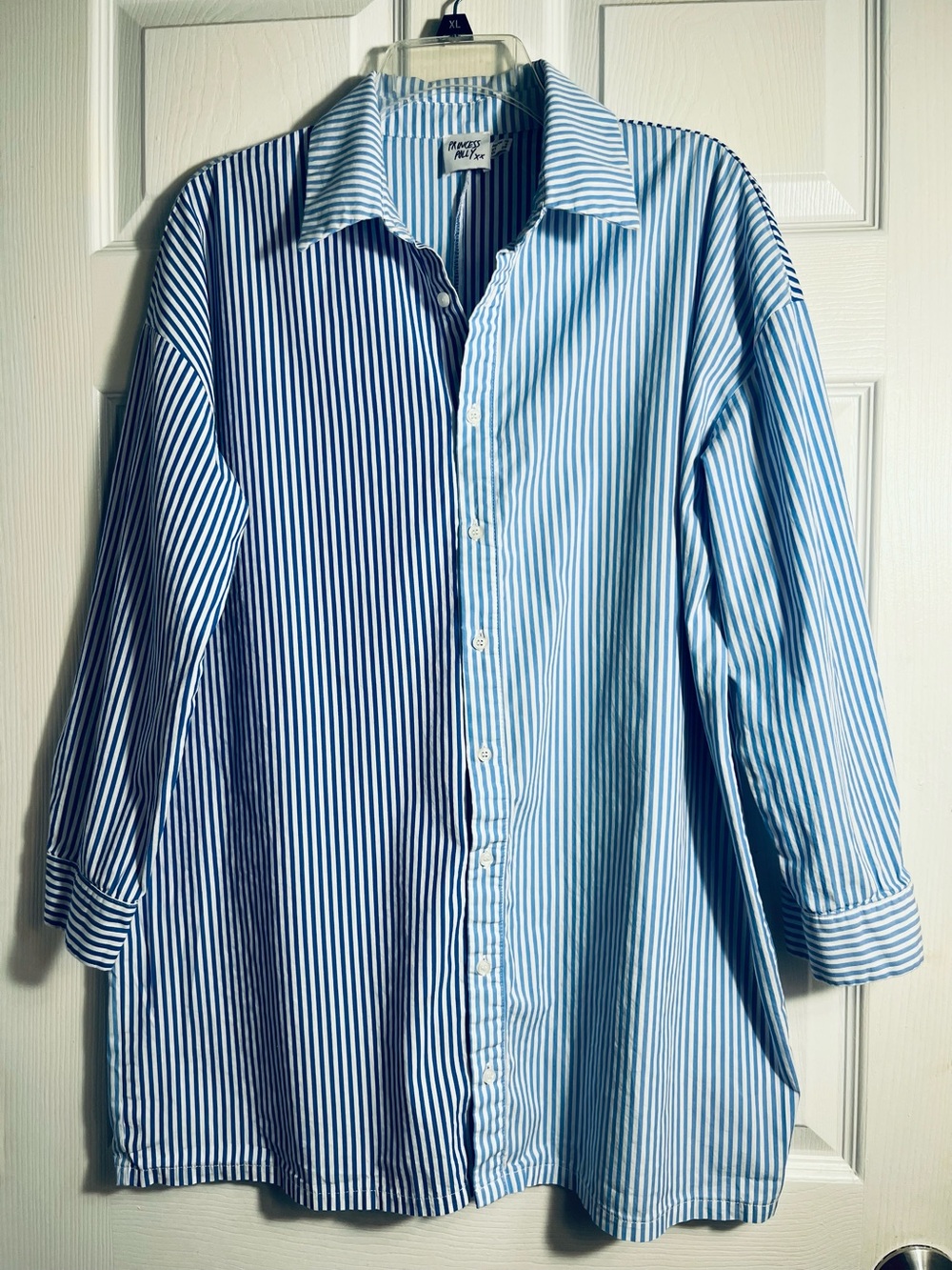 Princess Polly Mens Two-Tone Blue Striped Slumped shoulders Shirt L